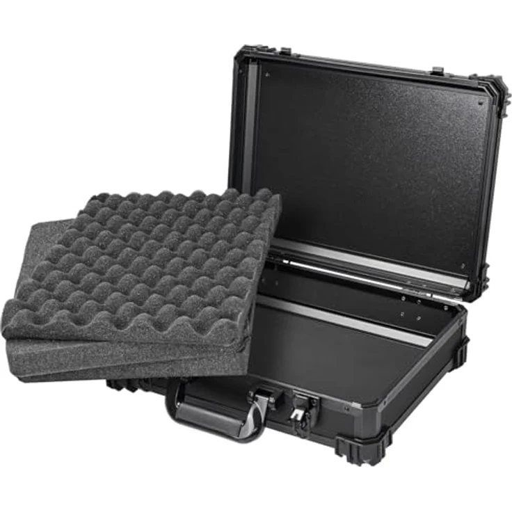 HMF 15502-02 Transportkoffer mit Rasterschaumstoff, Universalkoffer für sensible Geräte, 39 x 29 x 12 cm, Schwarz – Bild 3