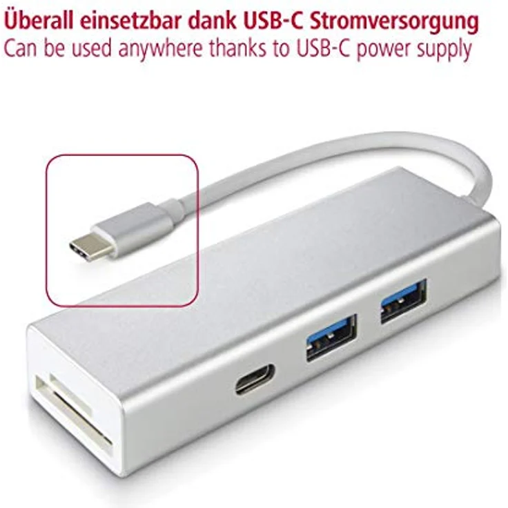 Hama USB 3.1 Type-C Hub, 3-fach, mit Kartenleser (2x USB-A, 1x USB-C, SD/SDHC/SDXC/microSD/microSDHC/microSDXC, für PC/Mac/Laptop/Tablet, OTG-fähig) externer USB-Verteiler, Kartenlesegerät – Bild 3