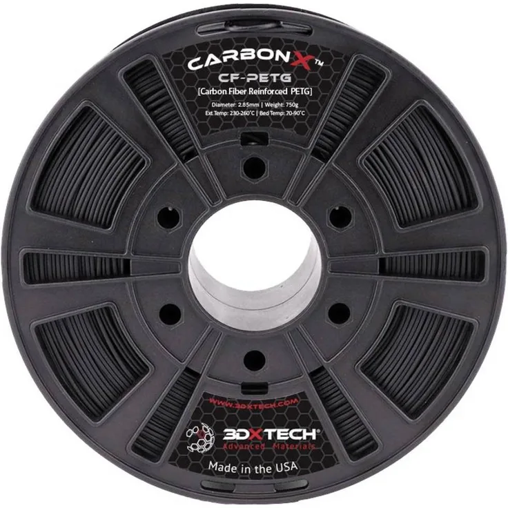 3D Xtech CarbonX PETG+CF Filament, 2.85 mm, 750 g, hochfest und dimensionsstabil, Schwarz
