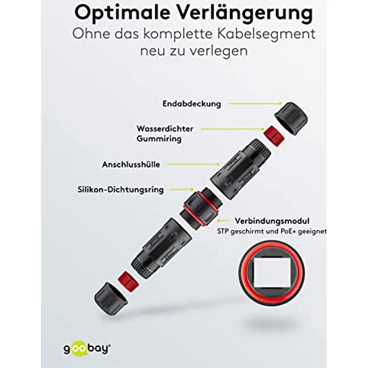 Goobay 44417 Outdoor CAT 6 Kabelverbinder wasserdicht / Kabelmuffe IP68 / LSA Netzwerkkabel Verbinder / 250 MHz Kupplung zur LAN Kabel Verlängerung / AWG 22-26 / STP – Bild 4