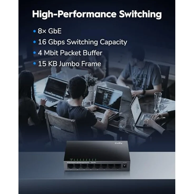 Cudy GS108E, 8 Port Gigabit Switch mit Easy Smart Management, QoS, VLAN, IGMP und DHCP, Plug & Play, Metall, Desktop/Wandmontage – Bild 2