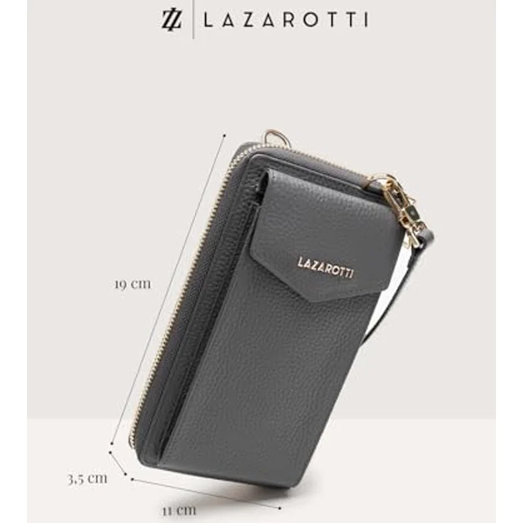 Lazarotti Bologna Leather Handytasche, 100% Leder, grau, 11 cm x 3.5 cm x 19 cm – Bild 5