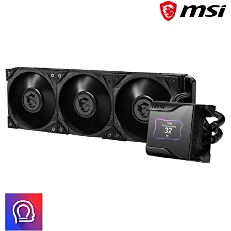 MSI MEG CORELIQUID S360 AIO CPU-Wasserkühlung, 2.4 Zoll IPS Display, 7th Gen Asetek Pumpe, VRM Lüfter, 3x Silent Gale P12 Lüfter, verdampfungssichere Schläuche, MSI Center, AMD & Intel Kompatibel – Bild 5
