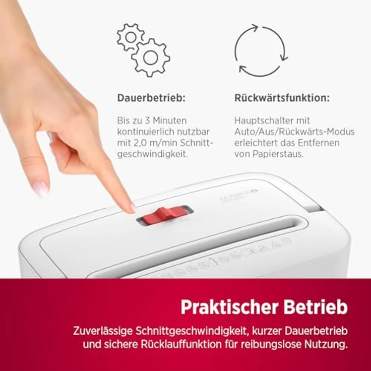 OLYMPIA PS 53 CC Pro Aktenvernichter, Partikelschnitt P-4 (4 x 38 mm), bis 6 Blatt, weiß, mit Rücklauffunktion und Start-/Stoppautomatik – Bild 5