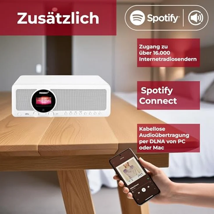 Ferguson Regent i351S, Internetradio WLAN, DAB+ Radio mit Bluetooth, Spotify Connect, Farbdisplay, Dual Alarm, Fernbedienungs-App, Two Way BT, Weiß – Bild 4