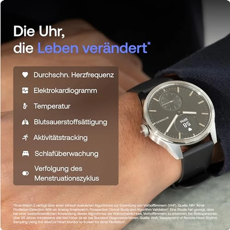 Withings Scan Watch 2 (38 mm, Edelstahl), Sportuhr + Smartwatch mit Temperaturüberwachung, Herzfrequenzmessung und Schlafindex, silber – Bild 2