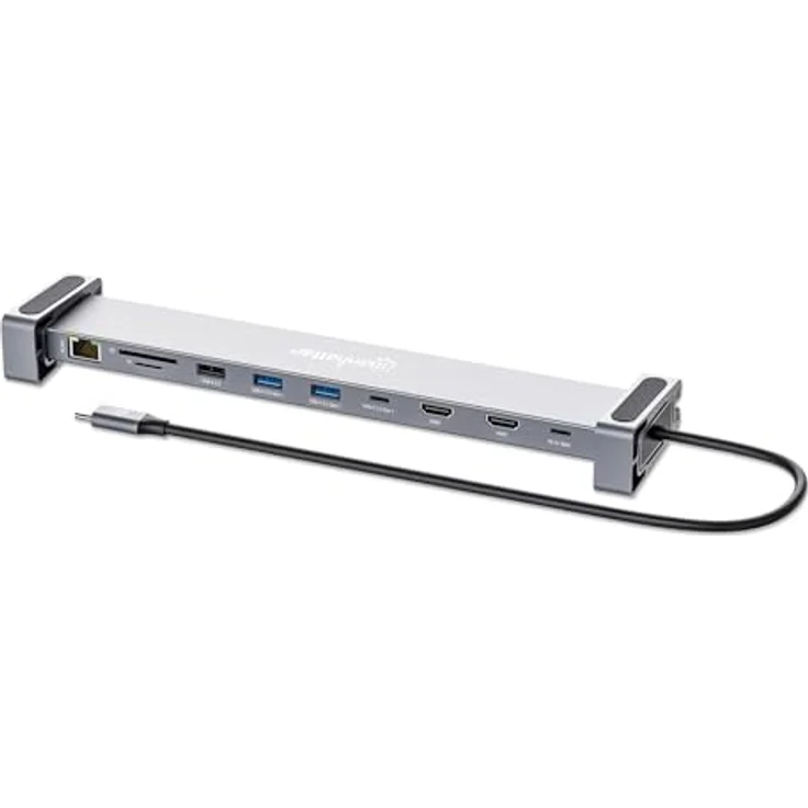 Manhattan 10-in-1 Dockingstation USB-C 3.2 Gen 1, Aluminium in Space Grau, 2x HDMI 4K@60Hz, 3x USB-A, Gigabit-RJ45, SD/MicroSD, 100W Power Delivery – Bild 1