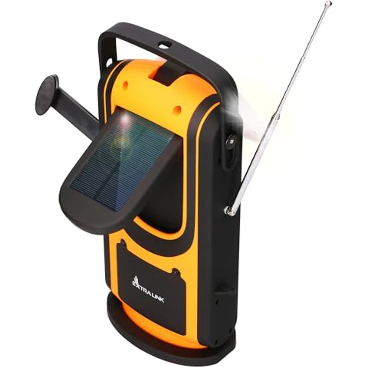 Extralink Power Ranger EPS-6000 Powerbank 6000 mAh UKW-Radio LED-Licht Handkurbel Solarpanel Notbeleuchtung und SOS-Alarmsystem, Schwarz/Gelb – Bild 1