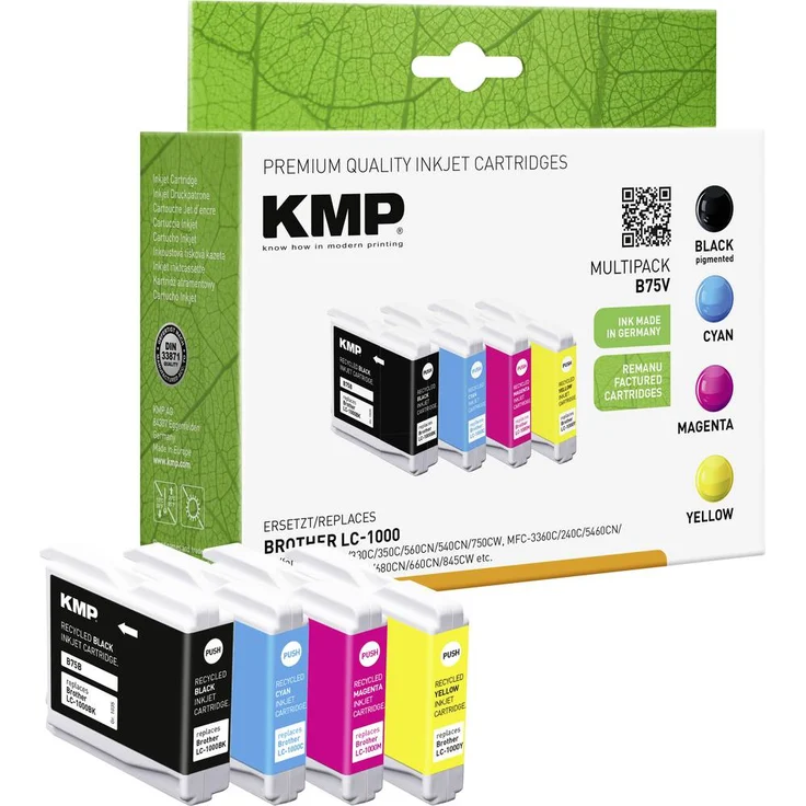 KMP Druckerpatrone kompatibel mit Brother LC-1000BK, LC-1000C, LC-1000M, LC-1000Y, Kombi-Pack für hochwertige Farb- und Fotodrucke