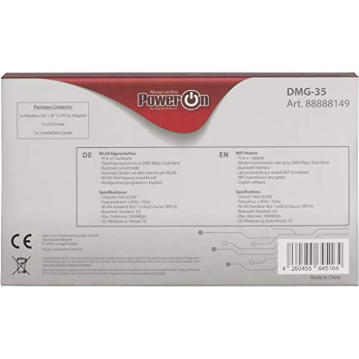 Inter-Tech DMG-35 Wi-Fi6 + BT5.0 2in1 WLAN + Bluetooth 5.0 PCIe Adapter 3000Mbps – Bild 4