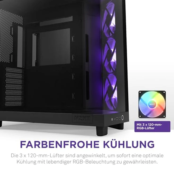 NZXT H6 Flow RGB | CC-H61FB-R1 |Kompaktes Mid-Tower Gehäuse mit zwei Kammern | Inklusive 3 x 120 mm-Lüfter RGB | Glaspaneele mit Panoramablick | Hochleistungs-Airflow-Panels | Kabelmanagement Schwarz – Bild 4