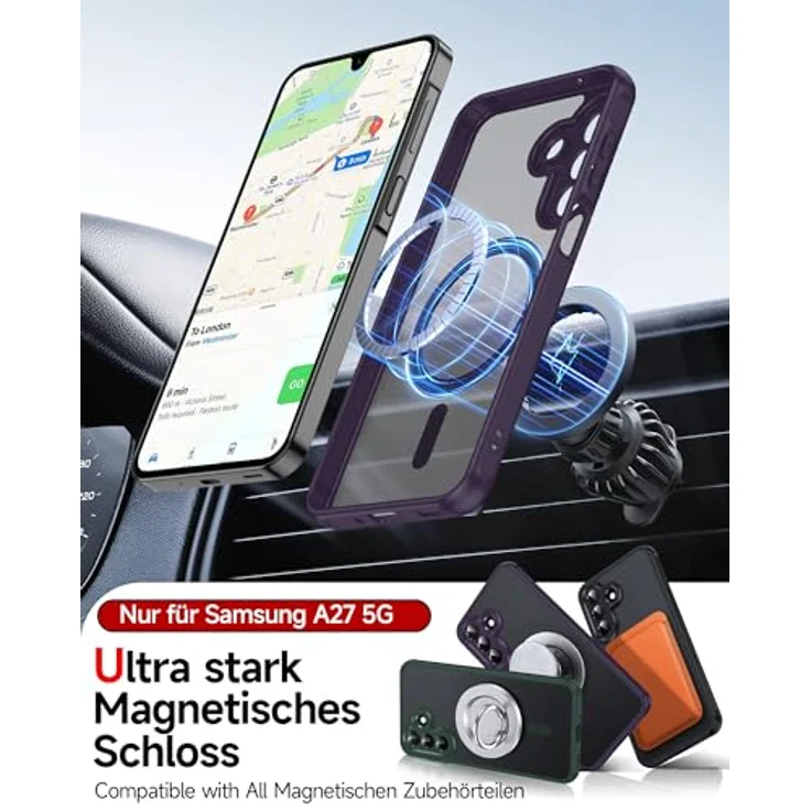 LeYi Magnetische Handyhülle für Samsung Galaxy A27 5G, Militärschutz, Mattes Durchscheinendes Case Cover, Violett, 2 Stück Schutzfolie – Bild 3