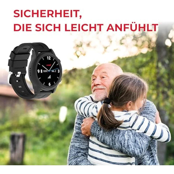 James R9, schwarze Notruf- und Sicherheitsuhr für Senioren mit Sturzerkennung, GPS-Ortung, Schrittzähler und Pulsmesser, inklusive Familien-App und monatlichem SIM-Karten-Tarif – Bild 3