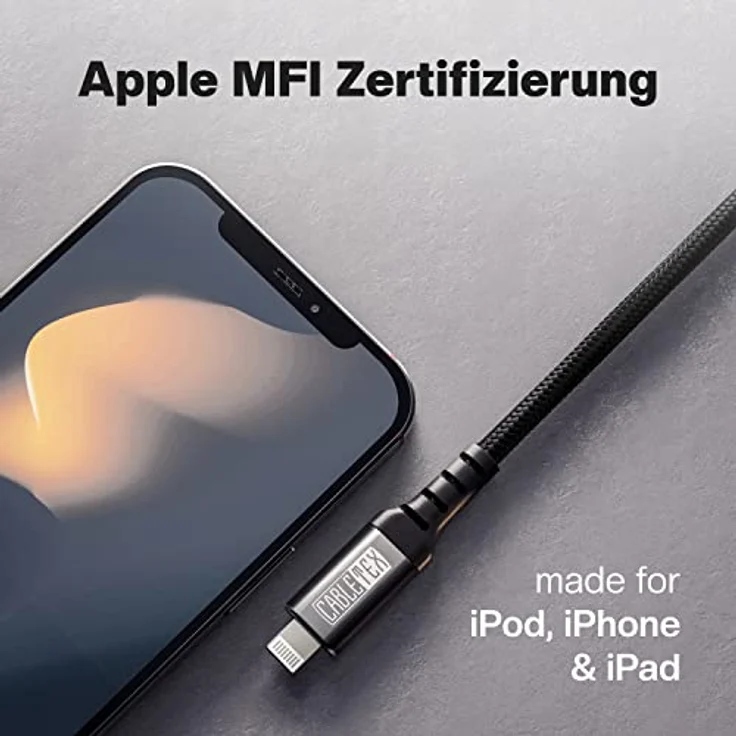 CABLETEX USB C zu Lightning Kabel, 2m MFi-zertifiziertes Ladekabel für iPhone und iPad, extrem haltbar, Nylonummantelung – Bild 2