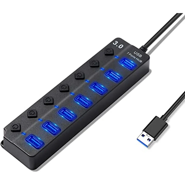 USB 3.0 Hub, 7-Port-USB-Splitter mit unabhängigen Schaltern – Bild 1