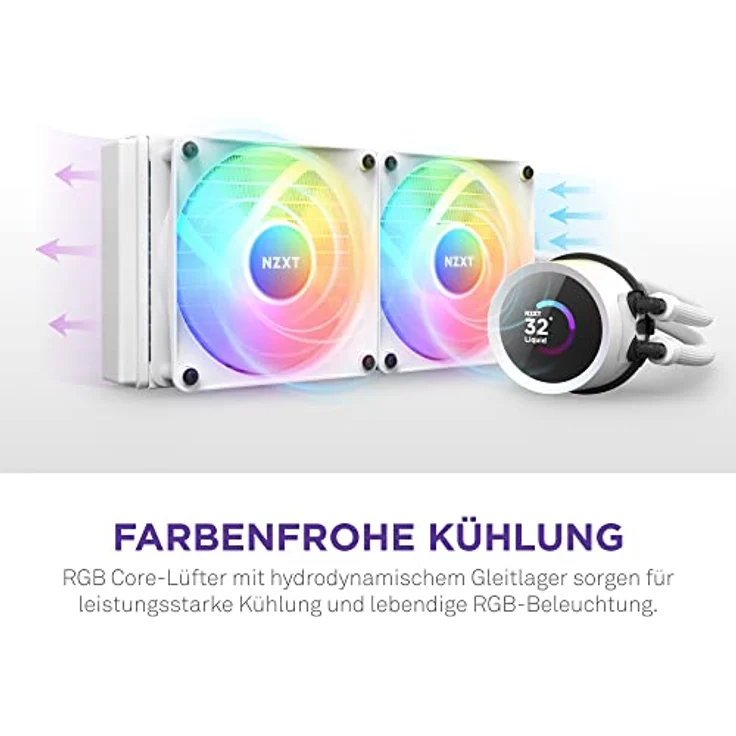 NZXT Kraken 240 RGB - RL-KR240-W1-240mm AIO CPU Wasserkühlung - 1,54" LCD Display 240x240-2x120mm RGB Core Fans - EIN Breakoutkabel zur einfachen Installation - anpassbar durch NZXT CAM - Weiß – Bild 5