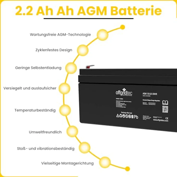 Offgridtec® AGM 2,2Ah 20HR 12V Solar Batterie Akku, extrem zyklenfest und wartungsfrei – Bild 5
