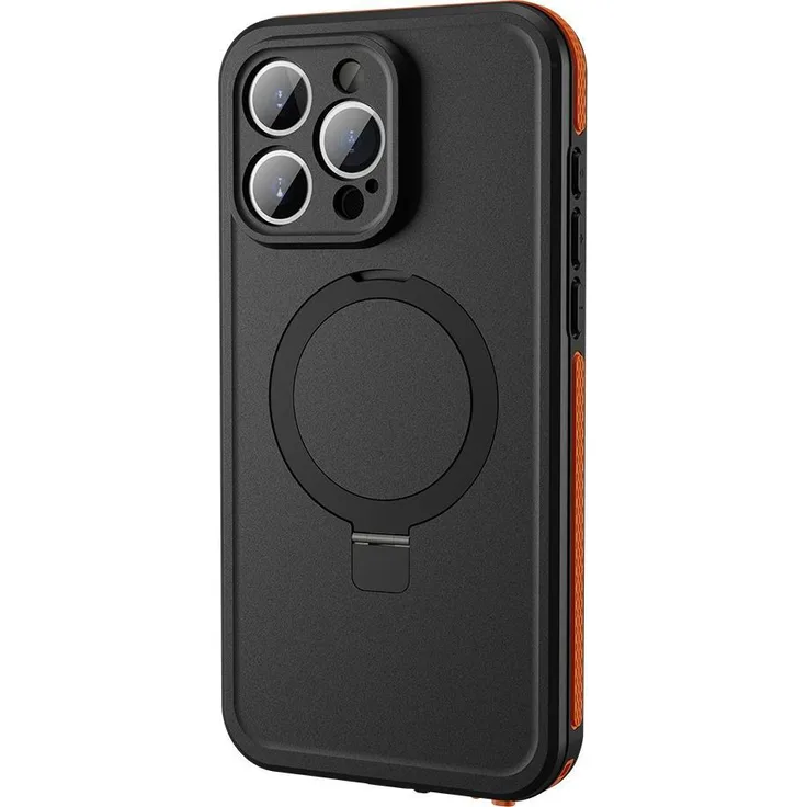 Telesin Waterproof Case für iPhone 15 Pro Max, IP68-zertifizierte Smartphone Hülle mit MagSafe-Unterstützung und 2-in-1-Halterung, schwarz