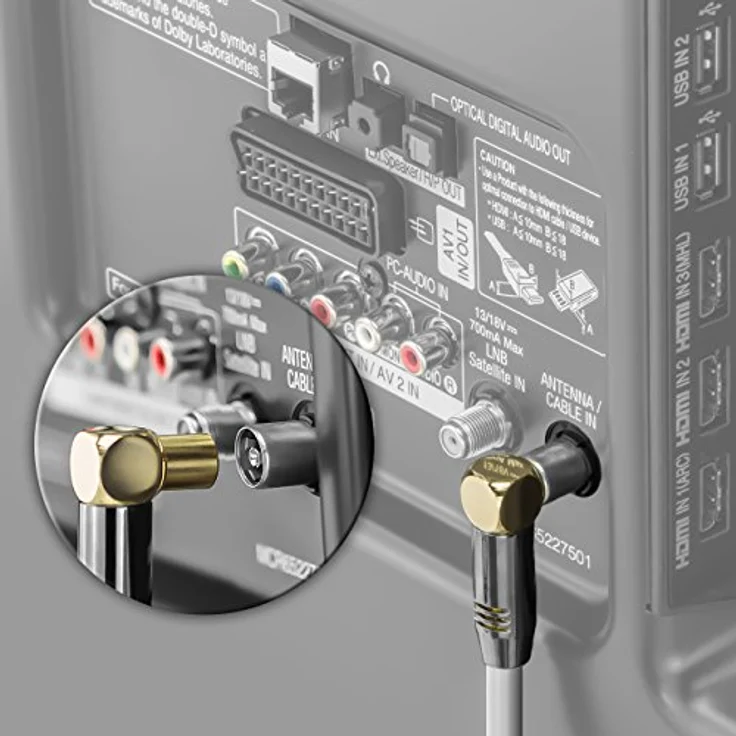 deleyCON 3m TV Antennenkabel PREMIUM HDTV Full HD - 2x gewinkelt - Koaxialkabel - TV-Stecker (90° Grad) zu TV-Buchse (90° Grad) - Weiß - METALL – Bild 8