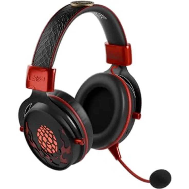 Lexip LEXIP X Game of Thrones Dragon Headset, Gaming-Headset mit 50-mm-Lautsprechern, bis zu 28 Stunden Akkulaufzeit, Bluetooth und USB-Dongle, abnehmbares Mikrofon