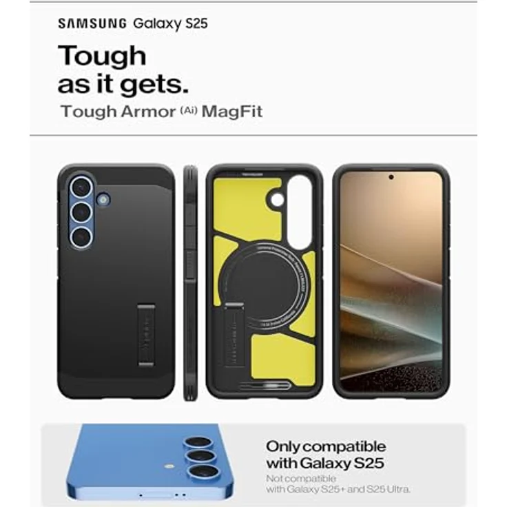 Spigen Tough Armor (AI) MagFit Hülle für Samsung Galaxy S25, Kompatibel mit MagSafe -Schwarz, Doppelschichtige Schutzhülle mit integriertem Kickstand – Bild 2