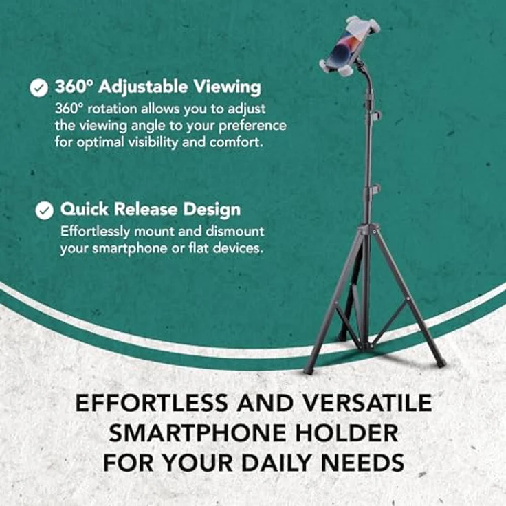 K&M 19759 Smartphone-Stativ, universelles Stativ für Smartphones mit Höhenverstellbarkeit von 600 bis 1400 mm, Schwarz – Bild 2