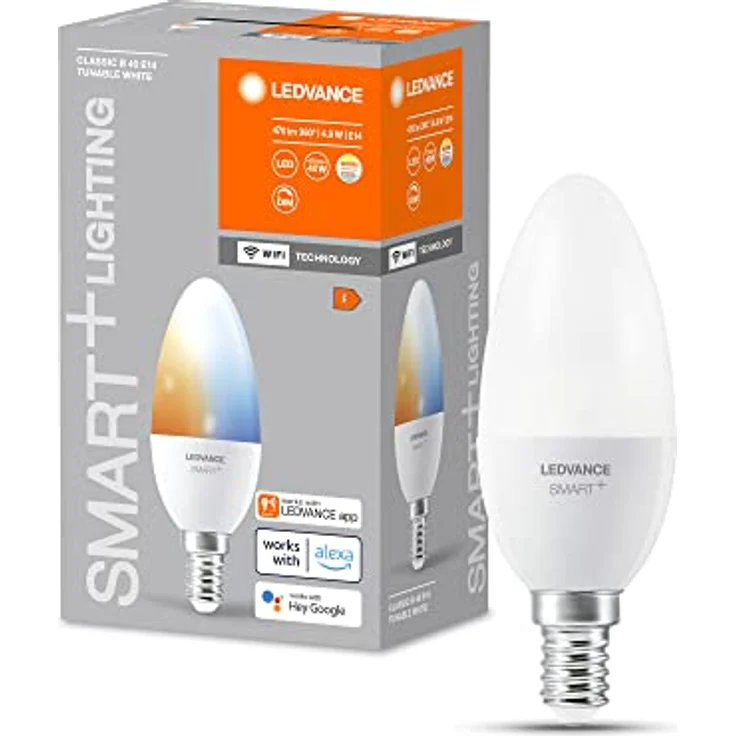 LEDVANCE Smarte LED-Lampe mit WiFi Technologie, Sockel E14, Dimmbar, Lichtfarbe änderbar (2700-6500K), ersetzt Glühlampen mit 40 W, SMART+ WiFi Candle Tunable White, 1er-Pack – Bild 1