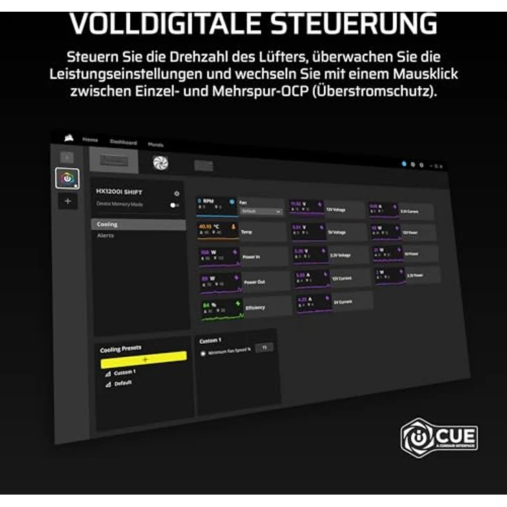 Corsair HX1200i SHIFT, ATX 1200W Netzteil mit 80 PLUS Platinum-Zertifikat, vollmodularem Kabelmanagement und 140 mm Lüfter, Schwarz – Bild 9