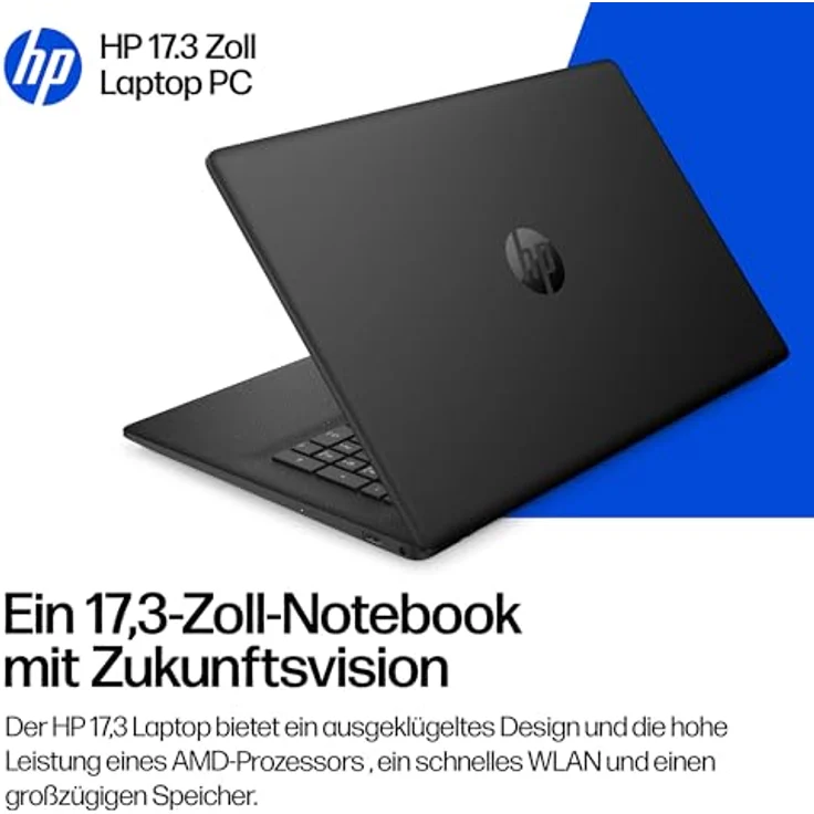 HP Laptop 17,3" FHD, AMD Ryzen 7 7730U, 16 GB RAM, 512 GB SSD, AMD Radeon, Windows 11, QWERTZ, Schwarz, inkl. 25 GB Dropbox-Speicher für 12 Monate – Bild 3