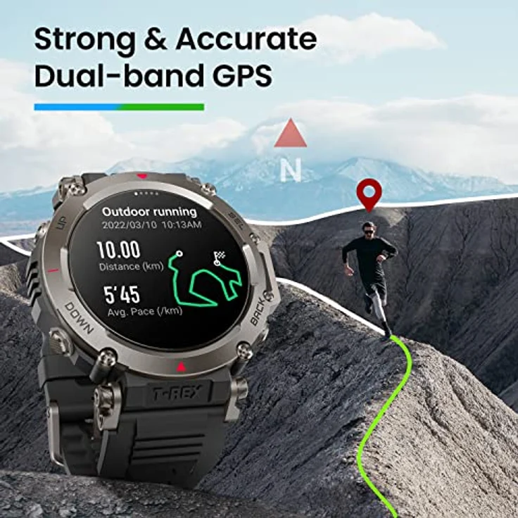 Amazfit T-Rex Ultra Outdoor Smartwatch, Dual-Band GPS, Routen-Import & 6 Navigation, Freitauch-Unterstützung & 10 ATM Wasserdichtigkeit, -30℃ Ultra-Tieftemperatur-Betrieb in Militärqualität – Bild 3