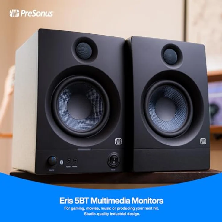 Presonus Eris 5BT Studio Monitor-Boxen 2nd Gen PC-Lautsprecher 2nd Gen (Bluetooth 5.0, 100 W, Ideal für Home-Studio - Musikhören - Gaming) - Schwarz – Bild 4
