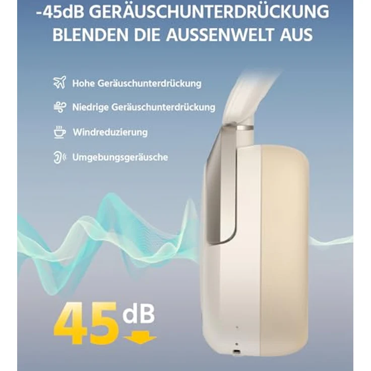 Edifier W830NB, Wireless Over Ear Kopfhörer mit -45dB ANC, 94Std. Akku, LDAC Hi-Res Sound, Spatial Audio, Bluetooth V5.4 - Elfenbein – Bild 3
