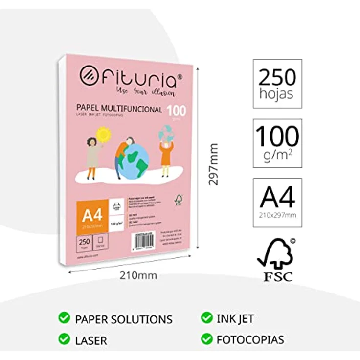 OFITURIA A4 Druckerpapier, 250 Blatt, 100g, Multifunktionales Kopierpapier für Laserdrucker, Tintenstrahldrucker und Kopierer, weiß – Bild 1