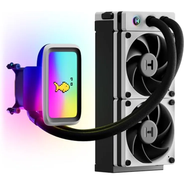 HYTE Q60 THICC 240mm FAN-HYTE-Q60-BW, Komplettwasserkühlung mit 240 mm Radiator, LCD IPS Panel, schwarz