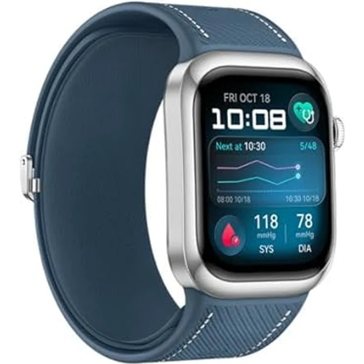 Huawei Watch D2, Smartwatch mit Gesundheitsfunktionen, silbernes Gehäuse und blauem Armband – Bild 3