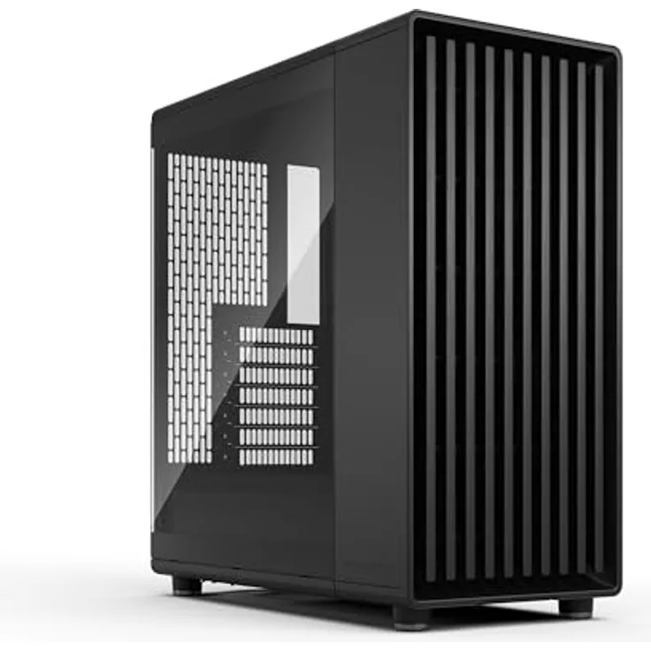 Fractal Design North Momentum Black Edition, PC-Gaming-Gehäuse mit Glas-Seitenfenster, Front aus echtem geschwärztem Eichenholz, inklusive DREI 120mm Momentum-Lüfter, ATX
