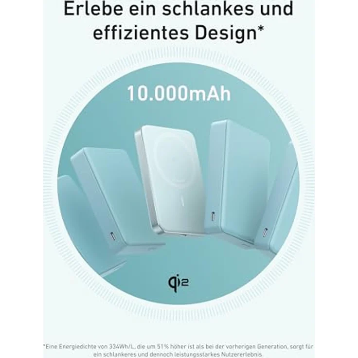 Anker MagGo Powerbank, Ultra-schlankes 10.000mAh magnetisches Akkupack, Qi2-zertifiziert, nur für iPhone 15/14/13/12, grau – Bild 2