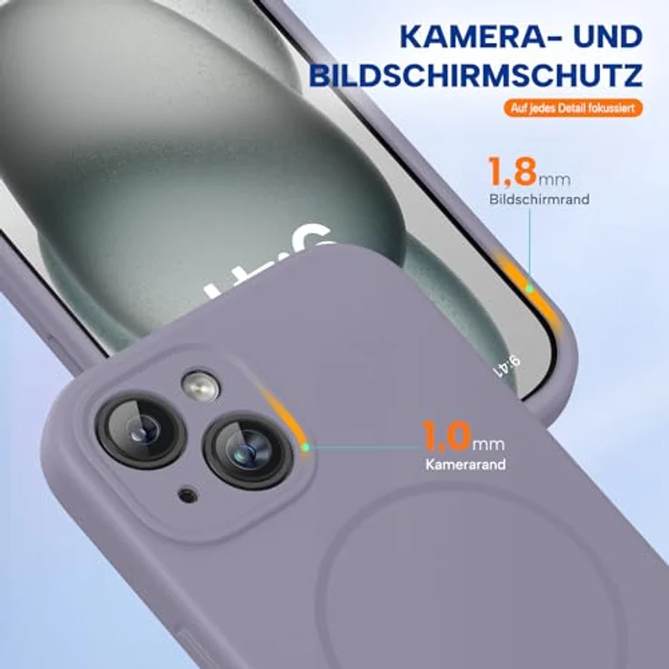miracase iPhone 15 Hülle mit MagSafe, Flüssigsilikon mit kratzfestem Mikrofaser-Innenfutter, stoßfeste Handyhülle in Lavendel Grau – Bild 5