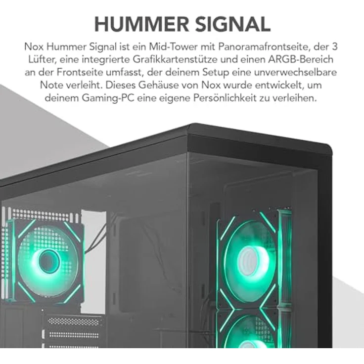 NOX Semitorre Hummer Signal ARGB Midi Tower PC-Gehäuse, gehärtetes Glas, schwarz, AT/MTX Unterstützung, RGB-Beleuchtung, verbessertes Kabelmanagement – Bild 4