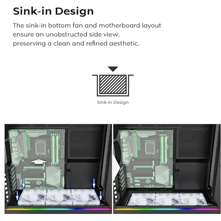 Montech HS01 PC-Gehäuse, Midi-Tower ATX, Tempered Glass, aRGB Beleuchtung - schwarz, bis zu 11x 120-mm-Lüfter, Radiatorunterstützung bis 360 mm – Bild 5