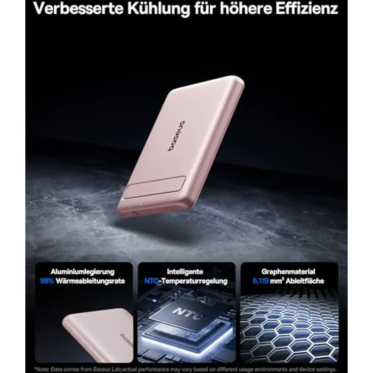 Baseus Mini MagSafe Powerbank 5000mAh, Qi2-zertifiziert mit Klappbarem Ständer, PD 20W, Magnetische Wireless Power Bank, USB-C, Kompatibel mit iPhone 17/16/15/14/13/12/Pro/Pro Max, Rosa – Bild 5