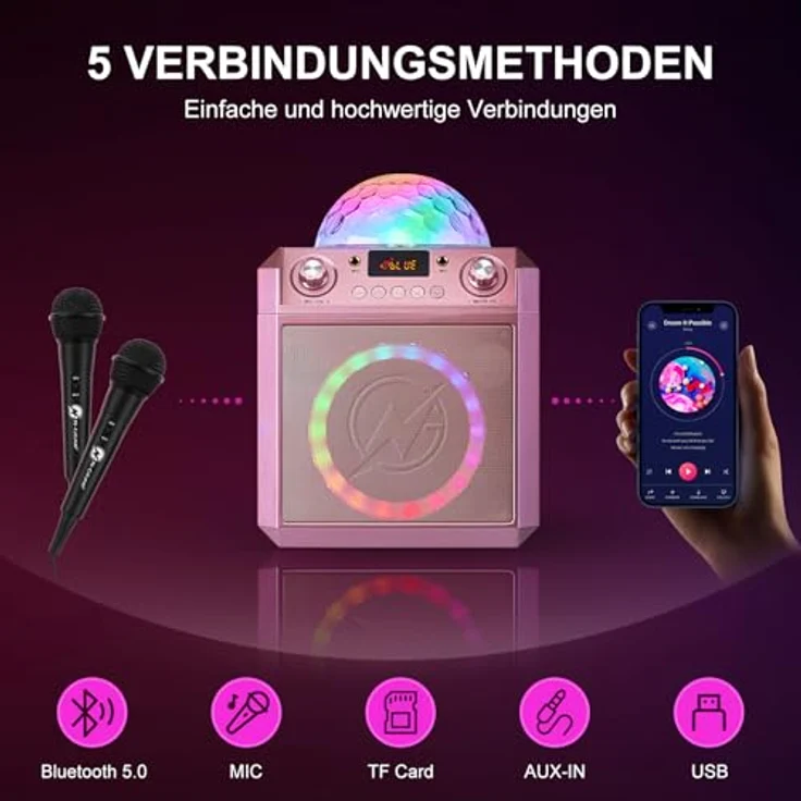 N-Gear Block Party 602 XL, Aktiver PA Lautsprecher mit 300 Watt, Bluetooth und RGB-LED, Space Pink – Bild 3