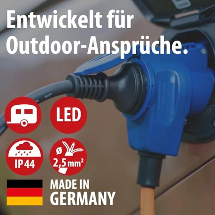 Brennenstuhl 1132920325 Camping-Kabeltrommel, 1,5m H07RN-F 3G 2,5mm², CEE-Stecker und Winkelkupplung, IP44, orange – Bild 2