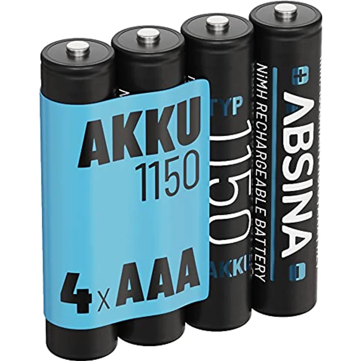 ABSINA AAA Akku 1150 NiMH 4er Pack - Wiederaufladbare AAA Batterien für Geräte mit hohem Stromverbrauch - Ideal für DECT Telefon – Bild 1