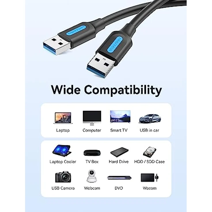 Vention USB-Stecker auf Stecker 3.0 Kabel, 1 m, SuperSpeed Datenübertragung, USB-auf-USB-Kabel, kompatibel mit externer Festplatte, DVD-Player, Laptop-Kühler, Kamera – Bild 5