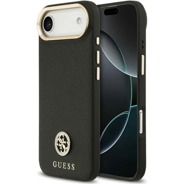 CG MOBILE Guess Grained Strass Logo Schutzhülle für iPhone 17 Air, kompatibel mit MagSafe, schwarz, TPU/PC/Kunstleder