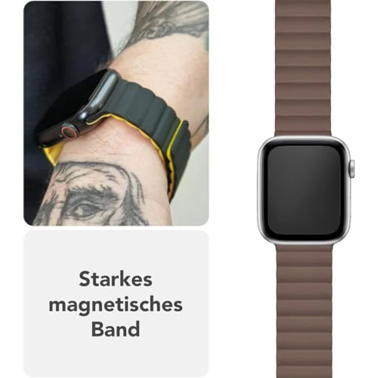 NALIA Core Magnet Armband für Apple Watch Ultra/SE/10/9/8/7/6/5/4/3/2/1, Atmungsaktives Silikon Loop mit Rillendesign, Farbe: Kakaotraum, 42/44/45/46/49mm – Bild 3