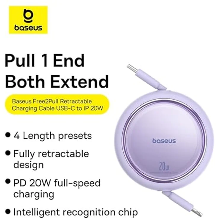 Baseus Free2Pull Einziehbares USB-C auf Lightning Schnellladekabel 1 Meter, 20W, weiß – Bild 2