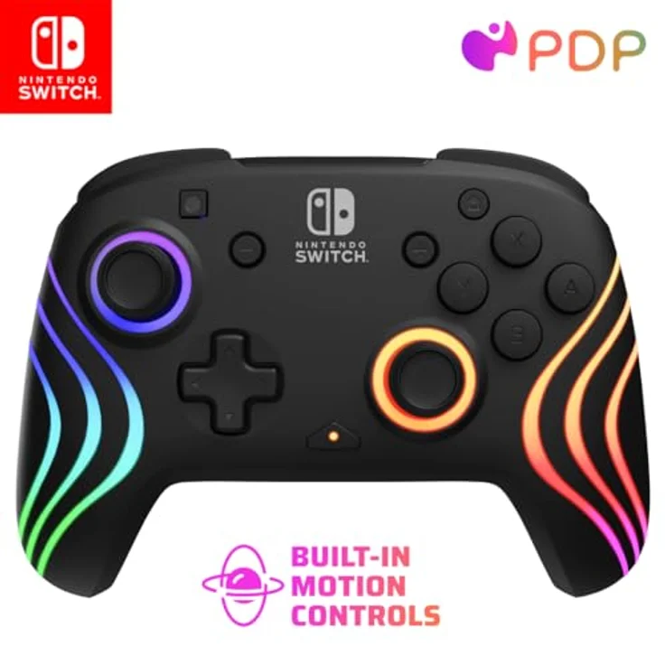PDP Nintendo Switch Afterglow Wave Wireless Gamepad, Schwarz mit Acht RGB-Zonen und 40 Stunden Batterielaufzeit – Bild 1