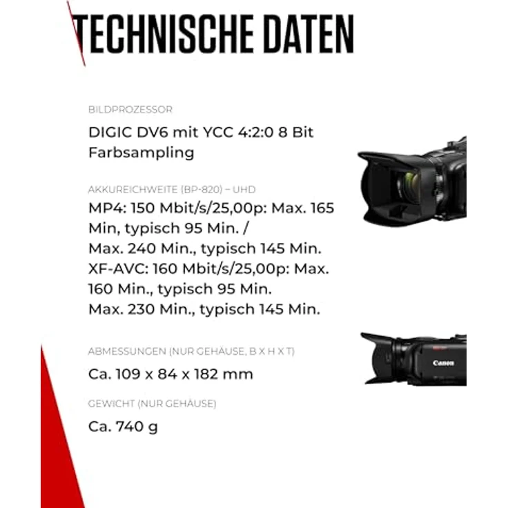 CANON XA-60, Handkamerarekorder mit 21,14 MP CMOS-Sensor, 20x optischem Zoom und 4K UHD-Aufnahmen – Bild 6